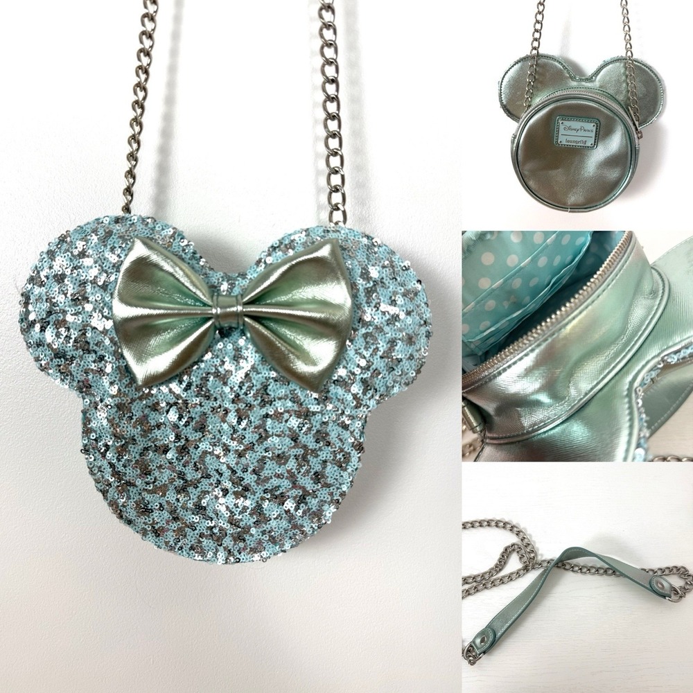 Disney‎ Parks Arendelle Aqua Minnie Mouse Loungefly Crossbody Bag